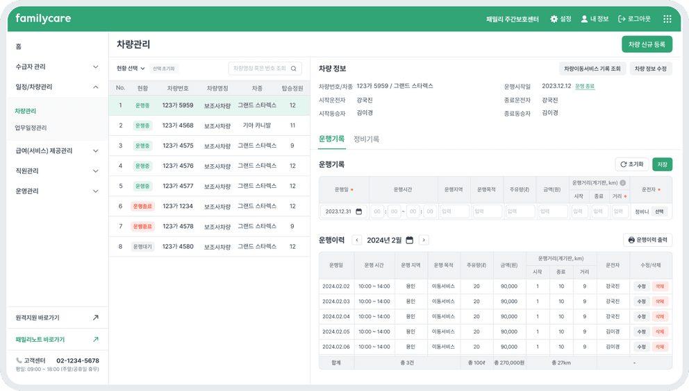 주야간보호 차량관리