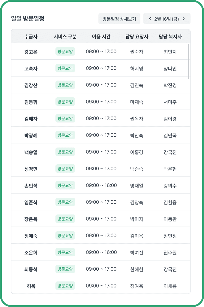 재가방문 방문일정 기능